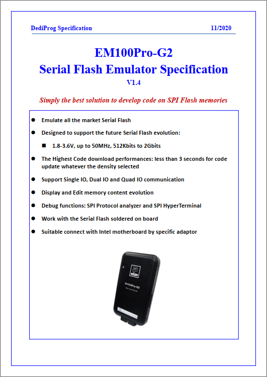 EM100Pro-G2 SPI NOR Flash Emulator specifications