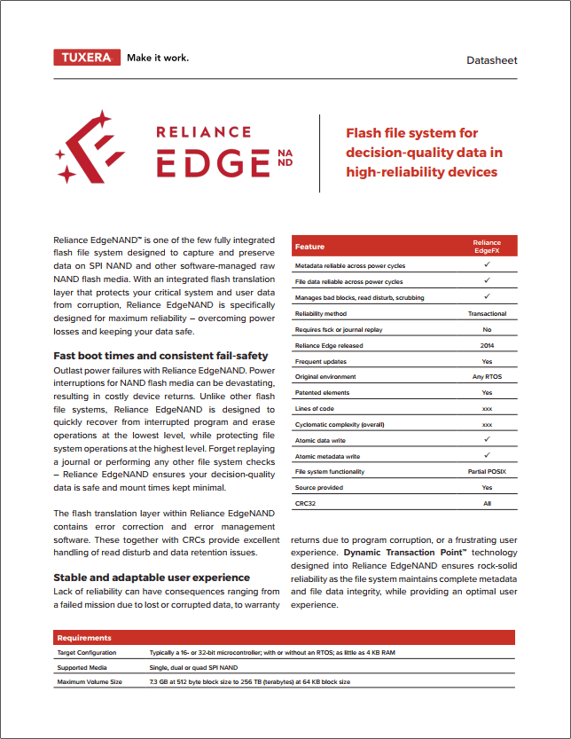 Reliance EdgeNAND Datasheet